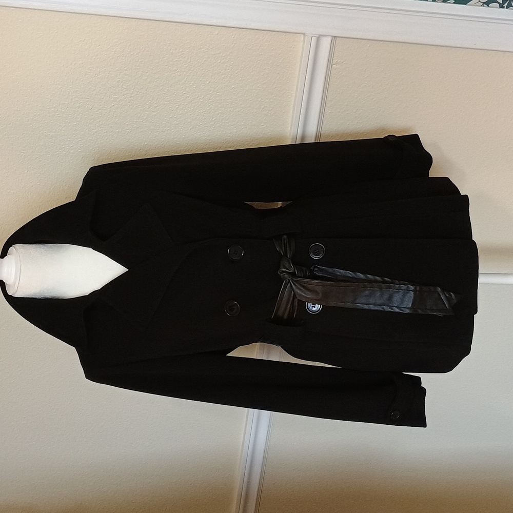 Jou Jou Black Double-Breasted Fleece  Pea Coat With Belt